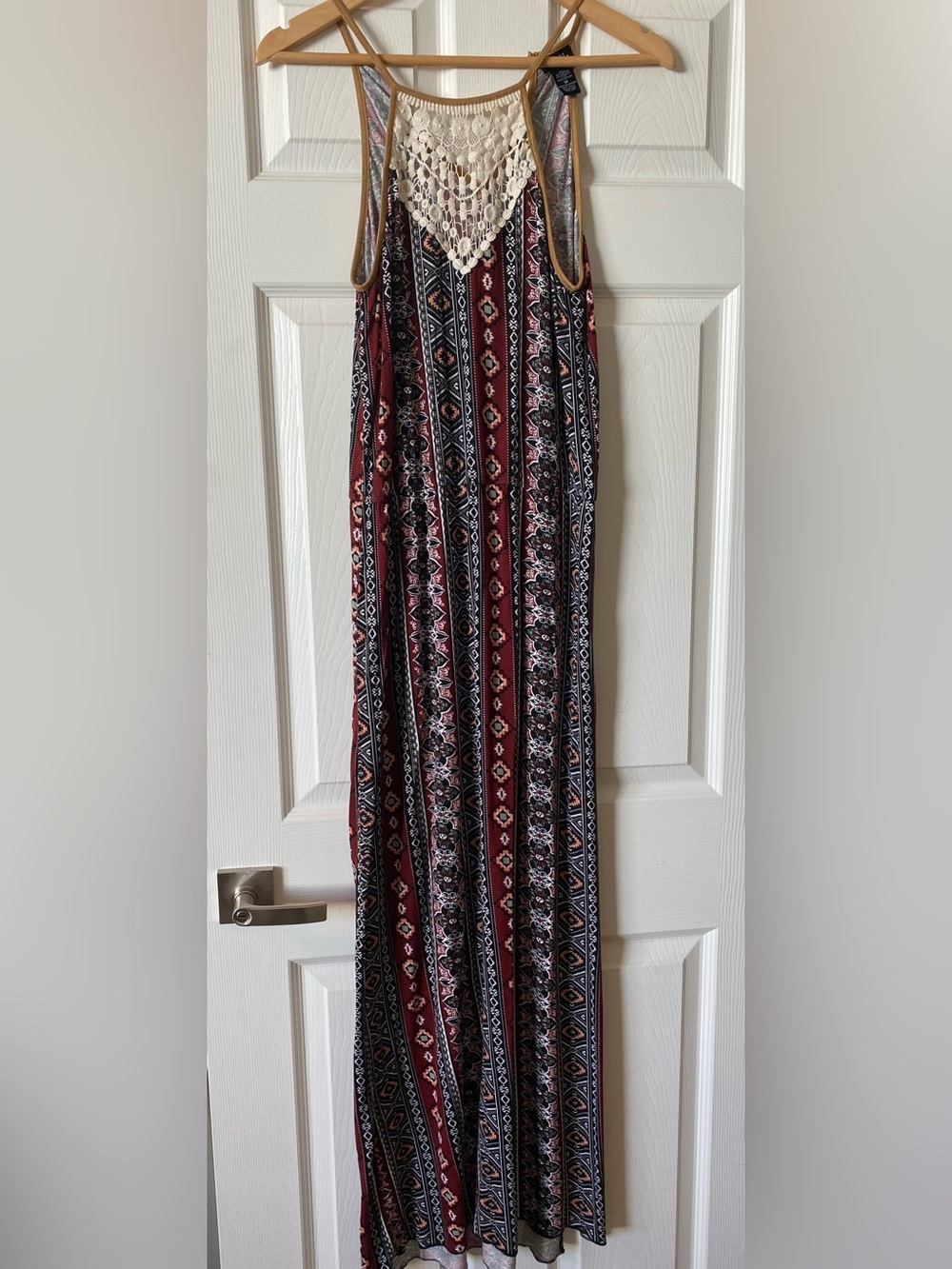 Rue21 Boho Cream Crochet Tank with Tan Trim Maxi Sundress